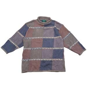 Vintage 90s Hunts Club Sweater patchwork embroidered knit sweater roll neck Med